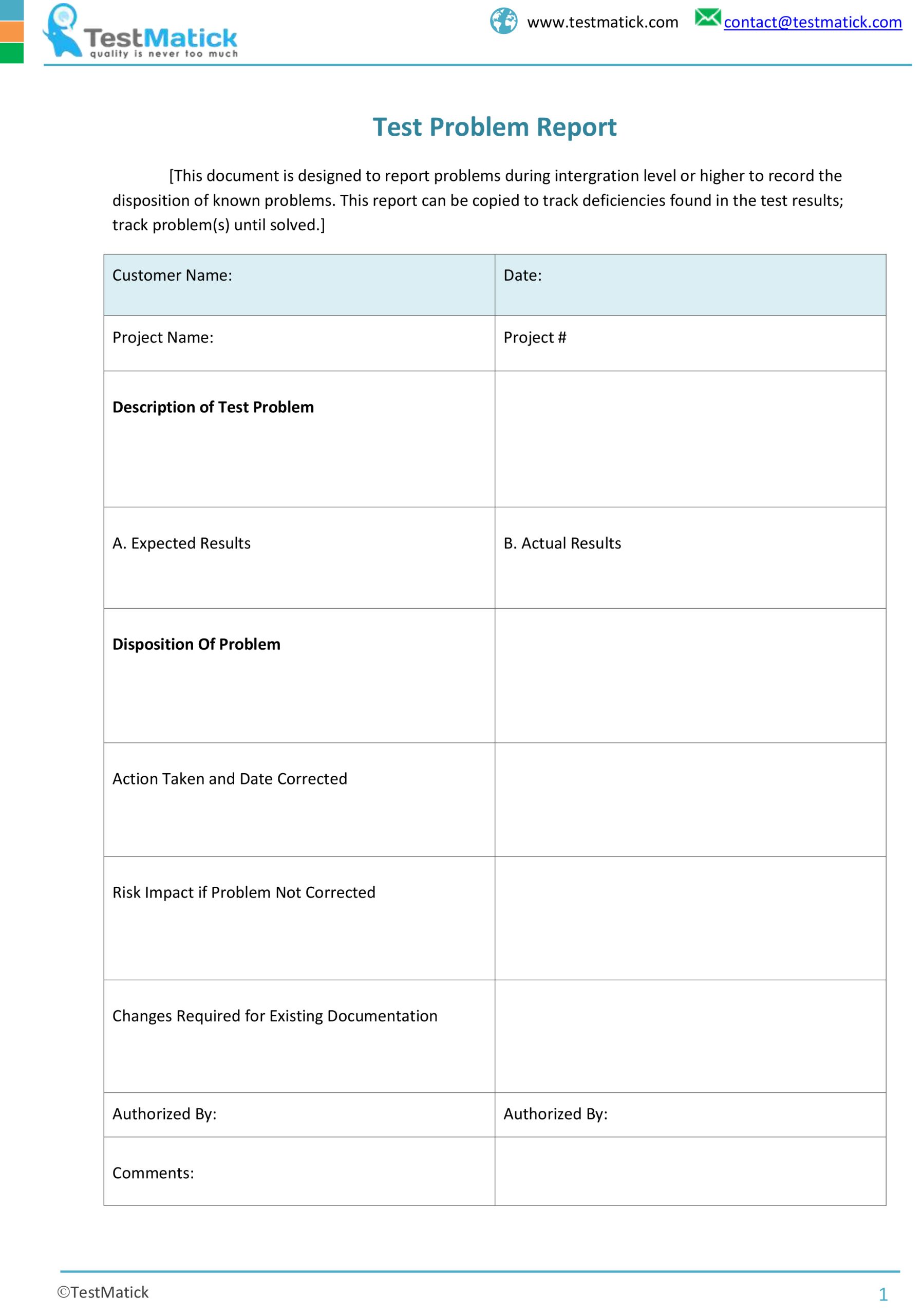 Test Problem Report