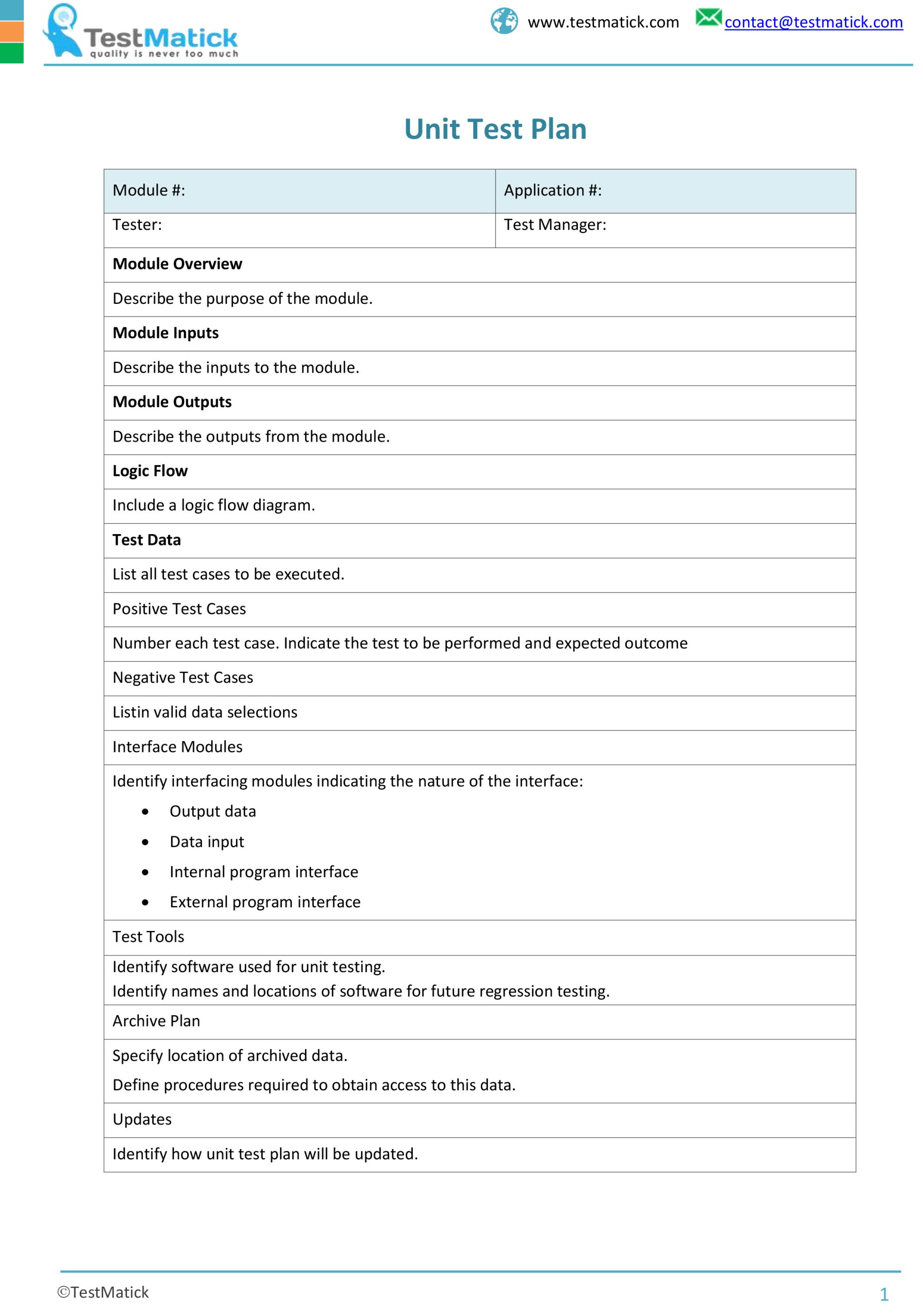 Unit Test Plan